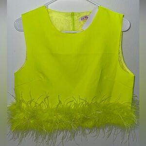 Neon Yellow Feather Trim Crop Top